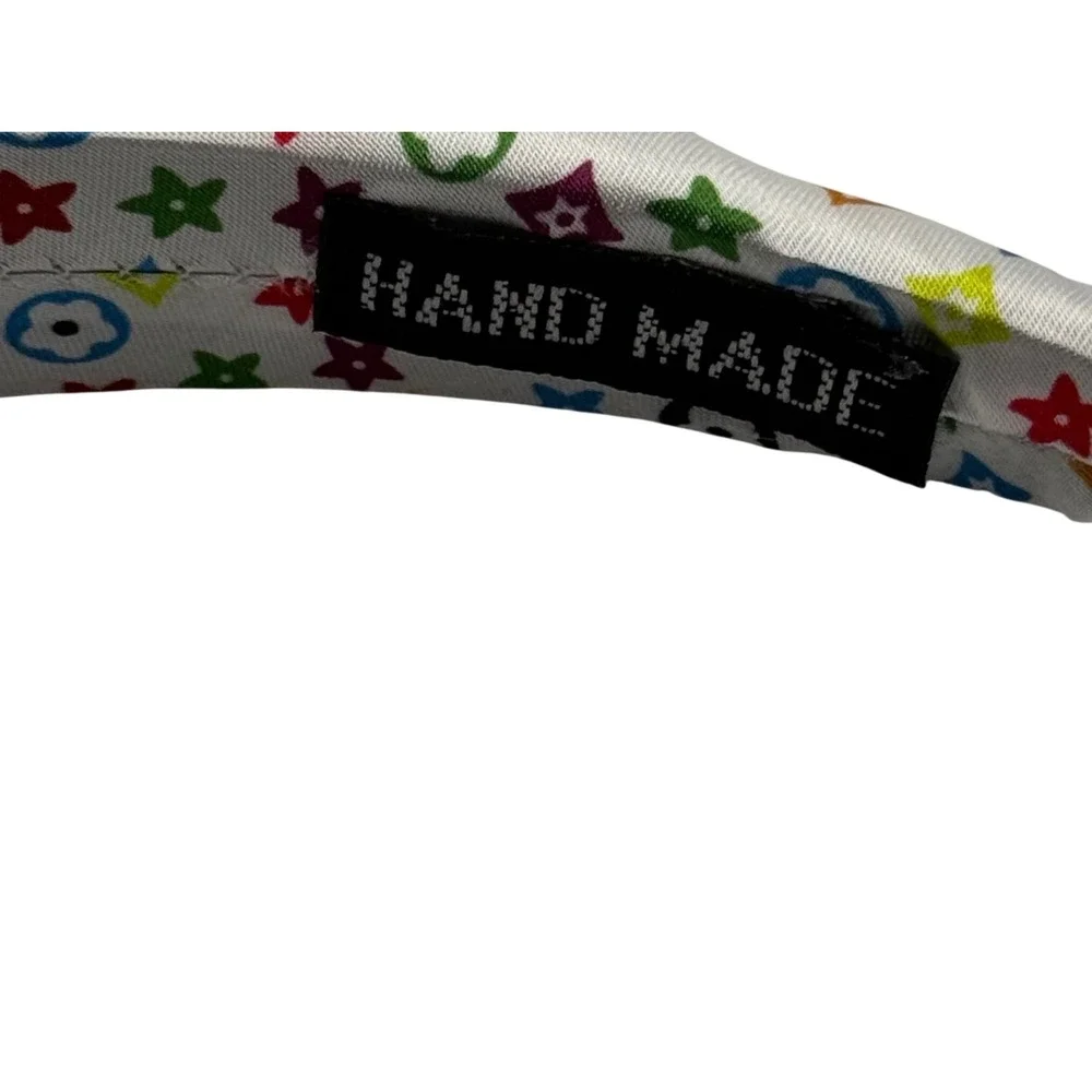 Handmade Padded Headband White Rainbow Monogram Print Satin Finish‎